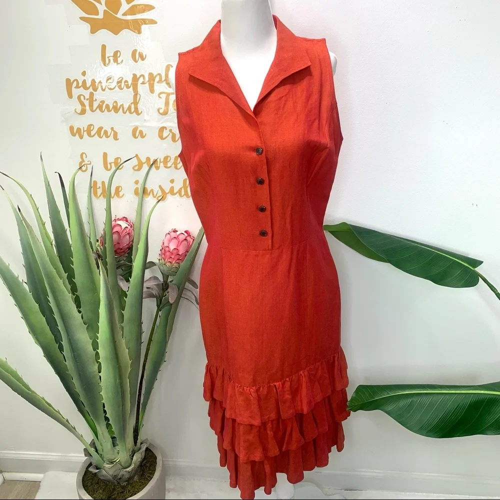 Lafayette 148 New York Rustic Orange Ruffle Dress Size 6 - Picture 1 of 12